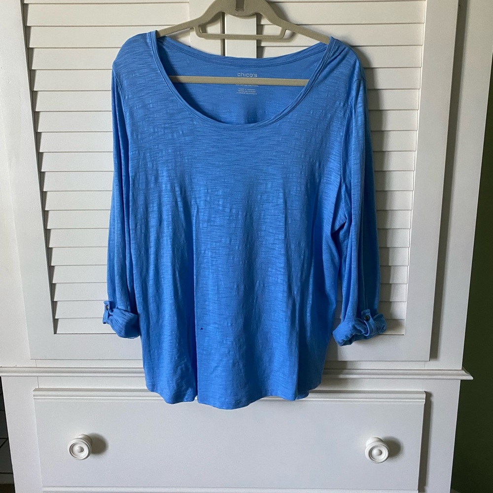Chico's Bright Blue Long-Sleeve Scoop Neck Tee